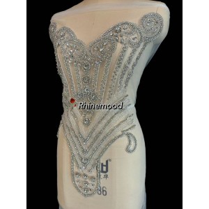 Gorgeous Rhinestone Applique On Mesh, Super Large Bodice Patch, Beaded Applique, Haute Couture Dress Applique