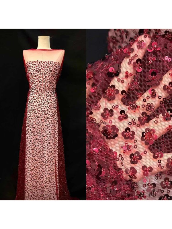 3D Flower Sequin Fabric 