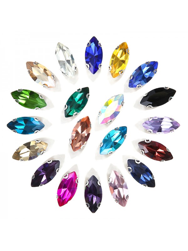 50pcs Navette Shape Sew-on Glass Rhinestones 