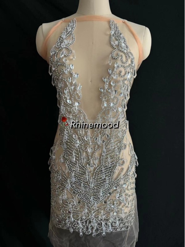 Crystal With Crystal Icicle Drop - Rhinestone Bodice Applique