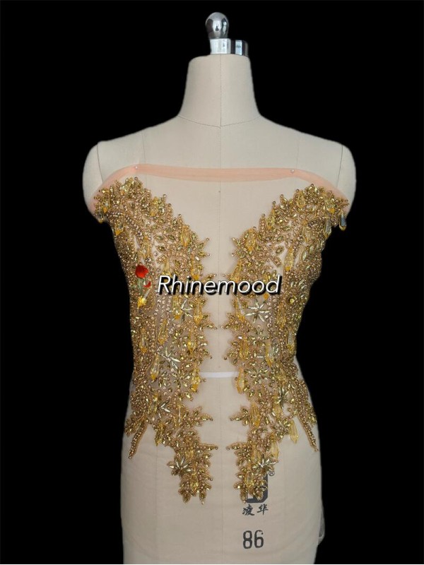 Rubby with Icicle Drops - Rhinestone Bodice Applique 